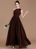 A-Line/Princess One-Shoulder Sleeveless Ruched Floor-Length Chiffon Bridesmaid Dresses TPP0005235