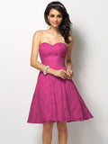 A-Line/Princess Sweetheart Lace Sleeveless Short Satin Bridesmaid Dresses TPP0005571