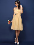 A-Line/Princess Strapless Hand-Made Flower Pleats Sleeveless Short Chiffon Bridesmaid Dresses TPP0005664