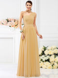 A-Line/Princess One-Shoulder Pleats Sleeveless Long Chiffon Bridesmaid Dresses TPP0005059