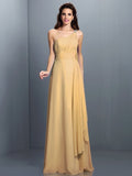 A-Line/Princess One-Shoulder Pleats Sleeveless Long Chiffon Bridesmaid Dresses TPP0005350