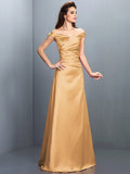 Sheath/Column Off-the-Shoulder Sleeveless Long Satin Bridesmaid Dresses TPP0005332