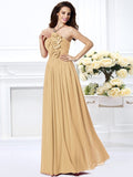 A-Line/Princess Strapless Hand-Made Flower Sleeveless Long Chiffon Bridesmaid Dresses TPP0005618