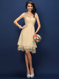 A-Line/Princess V-neck Lace Sleeveless Short Bridesmaid Dresses TPP0005236