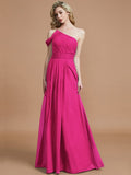 A-Line/Princess One-Shoulder Floor-Length Chiffon Sleeveless Bridesmaid Dresses TPP0005381
