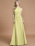 A-Line/Princess Scoop Chiffon Sleeveless Floor-Length Bridesmaid Dresses TPP0005455