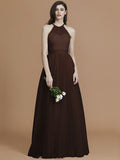 A-Line/Princess Halter Sleeveless Floor-Length Ruffles Tulle Bridesmaid Dresses TPP0005376