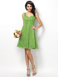A-Line/Princess Straps Lace Sleeveless Short Bridesmaid Dresses TPP0005042