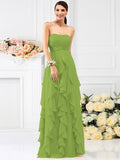 A-Line/Princess Strapless Pleats Sleeveless Long Chiffon Bridesmaid Dresses TPP0005396