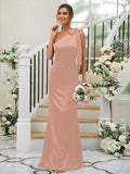 Sheath/Column Silk like Satin Bowknot One-Shoulder Sleeveless Floor-Length Bridesmaid Dresses TPP0004917