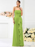 Sheath/Column Strapless Hand-Made Flower Sleeveless Long Chiffon Bridesmaid Dresses TPP0005538