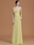 A-Line/Princess Strapless Sleeveless Floor-Length Ruched Chiffon Bridesmaid Dresses TPP0005696