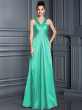 A-Line/Princess Straps Sleeveless Long Elastic Woven Satin Bridesmaid Dresses TPP0005223