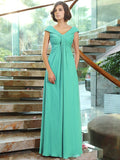 A-Line/Princess V-neck Sleeveless Long Chiffon Bridesmaid Dresses TPP0005524