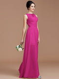 A-Line/Princess Jewel Sleeveless Ruched Floor-Length Chiffon Bridesmaid Dresses TPP0005593