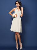 A-Line/Princess Halter Pleats Bowknot Sleeveless Short Chiffon Bridesmaid Dresses TPP0005822