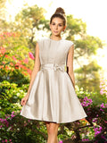 A-Line/Princess High Neck Bowknot Sleeveless Short Satin Bridesmaid Dresses TPP0005229