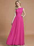 A-Line/Princess Scoop Sleeveless Floor-Length Chiffon Bridesmaid Dresses TPP0005421
