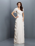 A-Line/Princess Sweetheart Pleats Short Sleeves Long Chiffon Bridesmaid Dresses TPP0005228