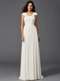 A-Line/Princess Straps Ruffles Sleeveless Long Chiffon Bridesmaid Dresses TPP0005470