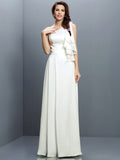A-Line/Princess One-Shoulder Ruffles Sleeveless Long Chiffon Bridesmaid Dresses TPP0005609