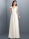 A-Line/Princess V-neck Beading Pleats Sleeveless Long Chiffon Bridesmaid Dresses TPP0005270