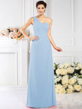 A-Line/Princess One-Shoulder Pleats Sleeveless Long Chiffon Bridesmaid Dresses TPP0005537