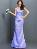 Trumpet/Mermaid Strapless Pleats Sleeveless Long Satin Bridesmaid Dresses TPP0005027
