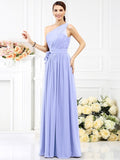 A-Line/Princess One-Shoulder Sash/Ribbon/Belt Sleeveless Long Chiffon Bridesmaid Dresses TPP0005345
