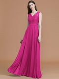 A-Line/Princess V-neck Sleeveless Floor-Length Lace Chiffon Bridesmaid Dresses TPP0005542