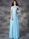 A-line/Princess Straps Ruffles Sleeveless Long Chiffon Bridesmaid Dresses TPP0005800