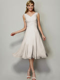 A-Line/Princess V-neck Sleeveless Pleats Short Chiffon Bridesmaid Dresses TPP0005087