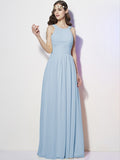 A-Line/Princess Bateau Sleeveless Pleats Long Chiffon Bridesmaid Dresses TPP0005088