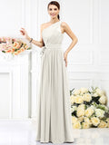 A-Line/Princess One-Shoulder Sash/Ribbon/Belt Sleeveless Long Chiffon Bridesmaid Dresses TPP0005345