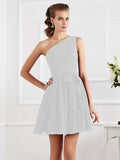 A-Line/Princess Pleats One-Shoulder Sleeveless Short Chiffon Bridesmaid Dresses TPP0005024