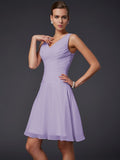 A-Line/Princess V-neck Sleeveless Pleats Short Chiffon Bridesmaid Dresses TPP0005099