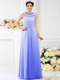 A-Line/Princess Bateau Beading Sleeveless Long Chiffon Bridesmaid Dresses TPP0005545