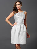 A-Line/Princess Bateau Sleeveless Short Satin Bridesmaid Dresses TPP0005847