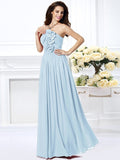 A-Line/Princess Strapless Hand-Made Flower Sleeveless Long Chiffon Bridesmaid Dresses TPP0005618