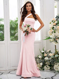 Sheath/Column Stretch Crepe Ruffles One-Shoulder Sleeveless Floor-Length Bridesmaid Dresses TPP0004901