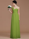A-Line/Princess One-Shoulder Sleeveless Ruched Floor-Length Chiffon Bridesmaid Dresses TPP0005033