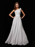 A-Line/Princess One-Shoulder Sleeveless Hand-Made Flower Long Chiffon Bridesmaid Dresses TPP0005084