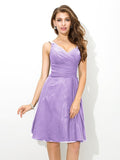 A-Line/Princess V-neck Pleats Sleeveless Short Chiffon Bridesmaid Dresses TPP0005218