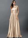 A-Line/Princess Pleats Sleeveless Long Silk like Satin Bridesmaid Dresses TPP0004905