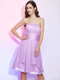A-Line/Princess Strapless Sleeveless Pleats Short Chiffon Bridesmaid Dresses TPP0005273