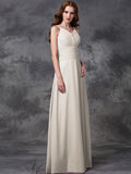 A-line/Princess Spaghetti Straps Ruffles Sleeveless Long Chiffon Bridesmaid Dresses TPP0005677