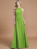 A-Line/Princess Scoop Chiffon Sleeveless Floor-Length Bridesmaid Dresses TPP0005455