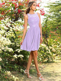 A-Line/Princess Bateau Applique Sleeveless Short Chiffon Bridesmaid Dresses TPP0005044