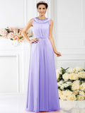 A-Line/Princess Bateau Beading Sleeveless Long Chiffon Bridesmaid Dresses TPP0005545
