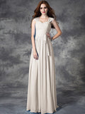 A-line/Princess Straps Ruffles Sleeveless Long Chiffon Bridesmaid Dresses TPP0005800